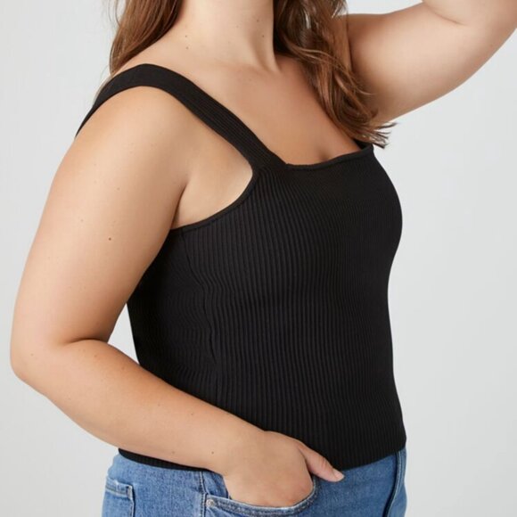 Black Square-Neck Sweater Knit Tank Top 0X - NEW - Picture 3 of 11